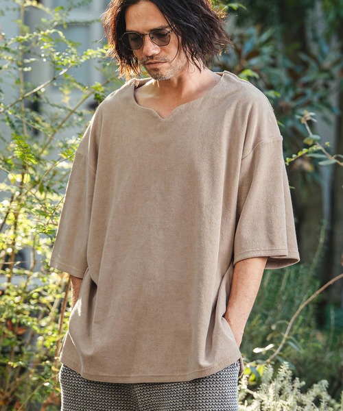 CAMBIO（カンビオ）の「mt10156- キーネックパイルカットソー 半袖カットソー(CMB-R0203)（Tシャツ/カットソー・メンズ・ベージュ/グレー/ホワイト/ブラック・L/M/S）」の10枚目の写真