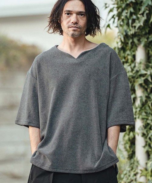 CAMBIO（カンビオ）の「mt10156- キーネックパイルカットソー 半袖カットソー(CMB-R0203)（Tシャツ/カットソー・メンズ・ベージュ/グレー/ホワイト/ブラック・L/M/S）」の13枚目の写真