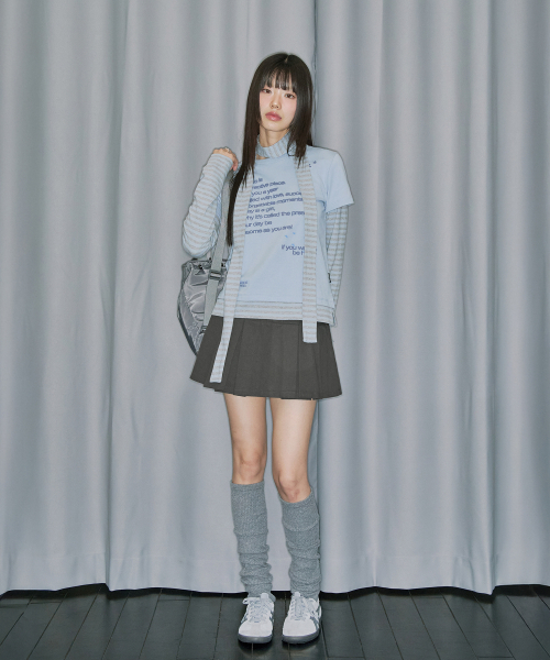 ODD STUDIO（オッドスタジオ）の「レイヤードストライプマフラーセットロングスリーブ - スカイブルー（Tシャツ/カットソー・レディース・スカイブルー・ONE）」の4枚目の写真