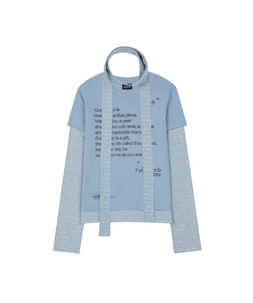 ODD STUDIO（オッドスタジオ）の「レイヤードストライプマフラーセットロングスリーブ - スカイブルー（Tシャツ/カットソー・レディース・スカイブルー・ONE）」の5枚目の写真