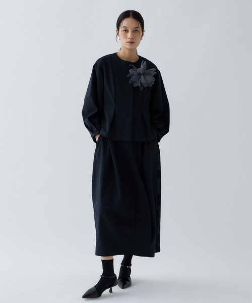 cloenc（クロエンス）の「【セットアップ／オケージョン／マシンウォッシュ】コクーンツイルスカート（スカート・レディース・ネイビー/オフホワイト/ブラック・01/02/03）」の5枚目の写真