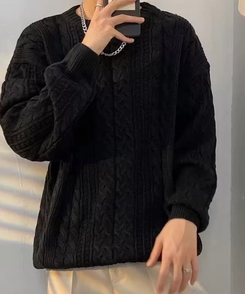 CELENA BEATS(セレナビーツ)の「オーバーサイズ ケーブル ニット プルオーバー(ニット/セーター・メンズ・ブラウン/ホワイト/オレンジ/ブラック/ブルー/グレー・FREE)」の17枚目の写真