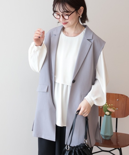 AMERICAN HOLIC（アメリカンホリック）の「【イージーケア】テーラードジレ（ベスト・レディース・杢グレー/ブラック・L/M）」の2枚目の写真