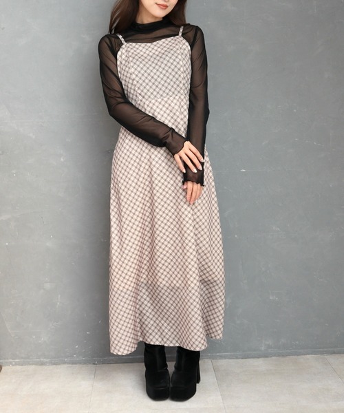 CECIL McBEE(セシルマクビー)の「バイアスチェック バックリボンキャミジャンスカ(ワンピース・レディース・ミント/モカ/ベージュ・MEDIUM)」の2枚目の写真