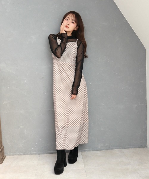 CECIL McBEE(セシルマクビー)の「バイアスチェック バックリボンキャミジャンスカ(ワンピース・レディース・ミント/モカ/ベージュ・MEDIUM)」の4枚目の写真