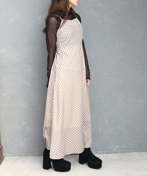 CECIL McBEE(セシルマクビー)の「バイアスチェック バックリボンキャミジャンスカ(ワンピース・レディース・ミント/モカ/ベージュ・MEDIUM)」の5枚目の写真