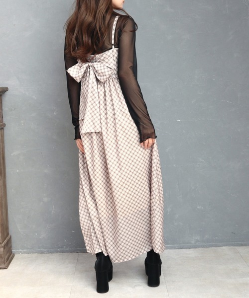 CECIL McBEE(セシルマクビー)の「バイアスチェック バックリボンキャミジャンスカ(ワンピース・レディース・ミント/モカ/ベージュ・MEDIUM)」の6枚目の写真