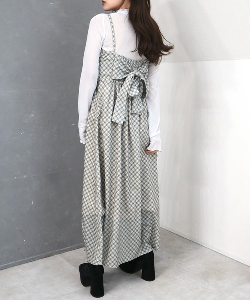 CECIL McBEE(セシルマクビー)の「バイアスチェック バックリボンキャミジャンスカ(ワンピース・レディース・ミント/モカ/ベージュ・MEDIUM)」の9枚目の写真