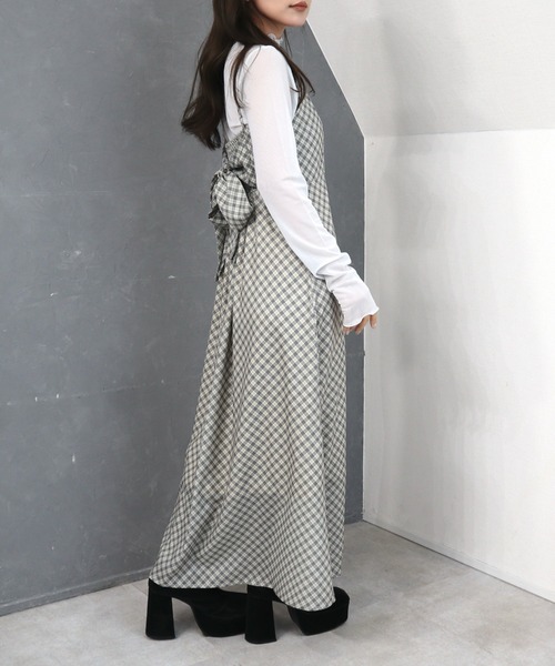 CECIL McBEE(セシルマクビー)の「バイアスチェック バックリボンキャミジャンスカ(ワンピース・レディース・ミント/モカ/ベージュ・MEDIUM)」の10枚目の写真