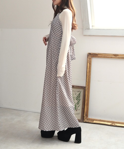 CECIL McBEE(セシルマクビー)の「バイアスチェック バックリボンキャミジャンスカ(ワンピース・レディース・ミント/モカ/ベージュ・MEDIUM)」の15枚目の写真