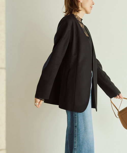 VERMEIL par iena(ヴェルメイユパーイエナ)の「ドライツイルノーカラージャケット(ノーカラージャケット・レディース・ブラック・40/38/36)」の9枚目の写真