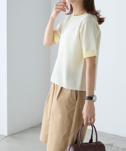 BONLECILL(ボンルシール)の「【マシンウォッシャブル/接触冷感】袖配色ニットT(Tシャツ/カットソー・レディース・アイボリー/ネイビー/ピンク/ブルー・FREE)」の11枚目の写真