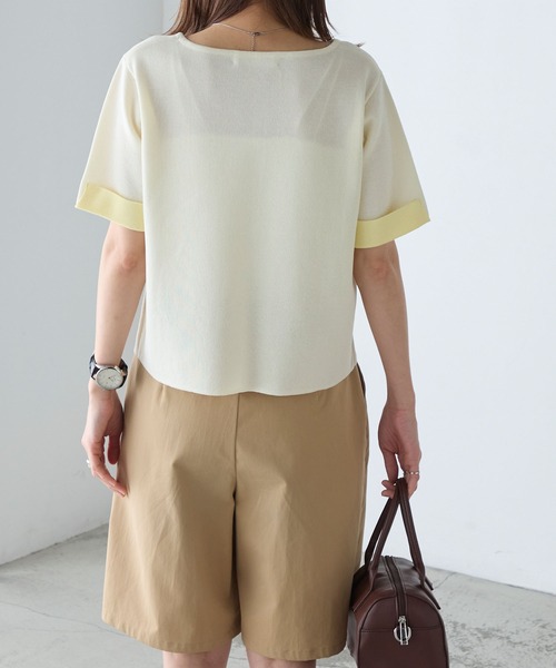 BONLECILL(ボンルシール)の「【マシンウォッシャブル/接触冷感】袖配色ニットT(Tシャツ/カットソー・レディース・アイボリー/ネイビー/ピンク/ブルー・FREE)」の12枚目の写真