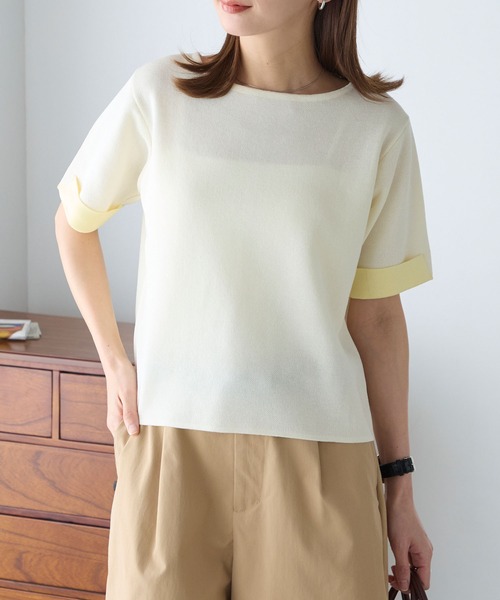 BONLECILL(ボンルシール)の「【マシンウォッシャブル/接触冷感】袖配色ニットT(Tシャツ/カットソー・レディース・アイボリー/ネイビー/ピンク/ブルー・FREE)」の18枚目の写真