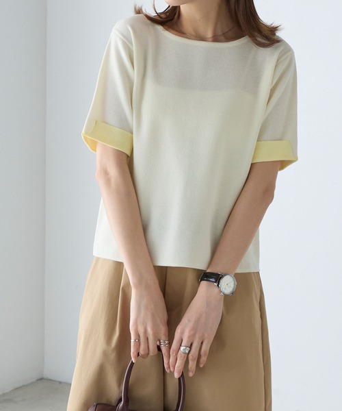 BONLECILL(ボンルシール)の「【マシンウォッシャブル/接触冷感】袖配色ニットT(Tシャツ/カットソー・レディース・アイボリー/ネイビー/ピンク/ブルー・FREE)」の19枚目の写真