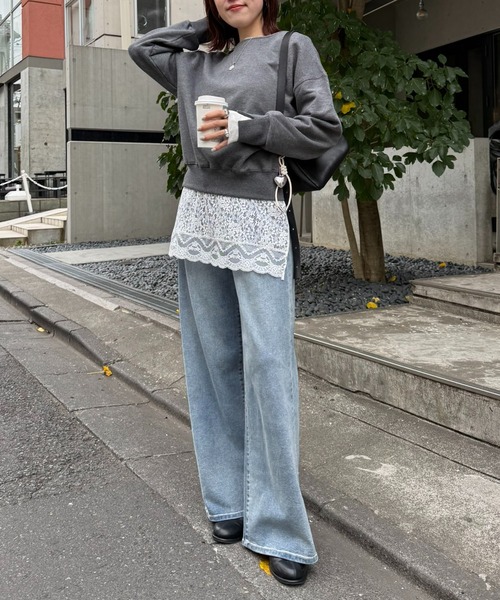 COLLAGE GALLARDAGALANTE（コラージュガリャルダガランテ）の「レイヤード風スウェット/WEB限定（スウェット・レディース・ネイビー/チャコールグレー/ブルー系その他/グレー・FREE）」の16枚目の写真