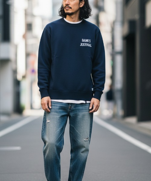 BANKS（バンクス）の「CREW / BANKS JOURNAL(バンクスジャーナル)スタンダードシルエットプリント長袖クルーネックニットトレーナ（ニット/セーター・メンズ・ネイビー/グレー/グリーン・LARGE/MEDIUM）」の3枚目の写真