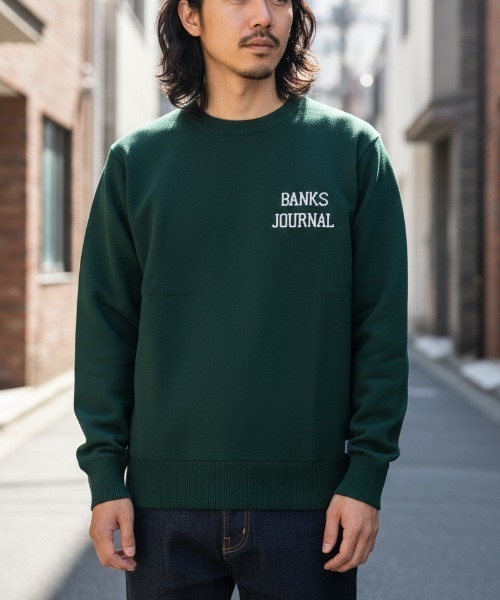 BANKS（バンクス）の「CREW / BANKS JOURNAL(バンクスジャーナル)スタンダードシルエットプリント長袖クルーネックニットトレーナ（ニット/セーター・メンズ・ネイビー/グレー/グリーン・LARGE/MEDIUM）」の2枚目の写真