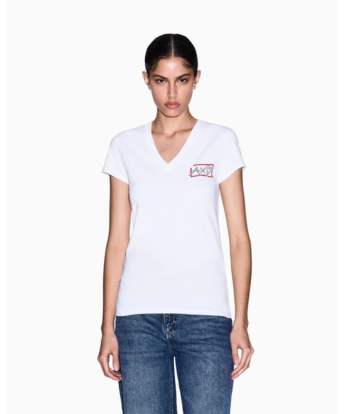 ARMANI EXCHANGE(アルマーニエクスチェンジ)の「【A|X アルマーニ エクスチェンジ】ハートロゴ 半袖VネックTシャツ/SLIM(Tシャツ/カットソー・レディース・ブラック/ホワイト・X-SMALL/X-LARGE/SMALL/MEDIUM/LARGE)」の6枚目の写真