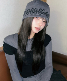IDWS（アイドンワナセル）の「Ethnic Jacquard Maxi Beanie Gray（ニットキャップ/ビーニー）」