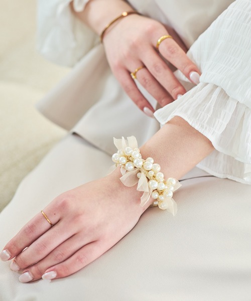 VIS（ビス）の「パールリボンヘアゴム（ヘアゴム・レディース・ホワイト系その他7/ブラック・FREE）」の2枚目の写真