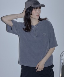 ヴィンテージ加工 ラインストーン へンリーネック ワッフル半袖Tシャツ
