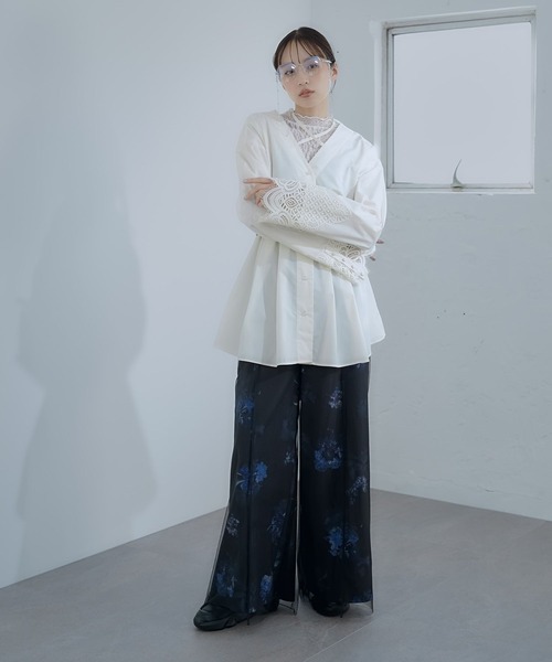 HARE（ハレ）の「フラワーシアーレイヤーパンツ(HARE)（その他パンツ・レディース・ホワイト/ブラック・FREE）」の6枚目の写真