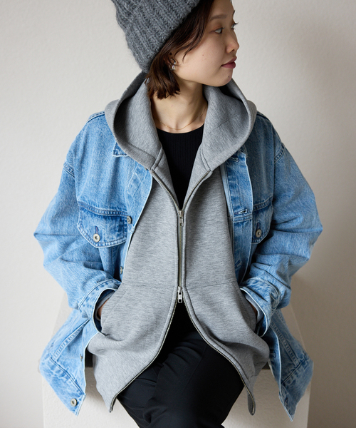 SLOBE IENA（スローブイエナ）の「《追加3》ボリュームジップアップフーディー（パーカー・レディース・アイボリー/グレー・FREE）」の13枚目の写真