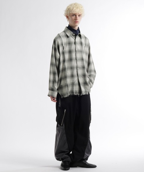 HARE（ハレ）の「ダメージチェックZIPシャツ(HARE)（シャツ/ブラウス・メンズ・グリーン/ホワイト/ブラック・FREE）」の10枚目の写真