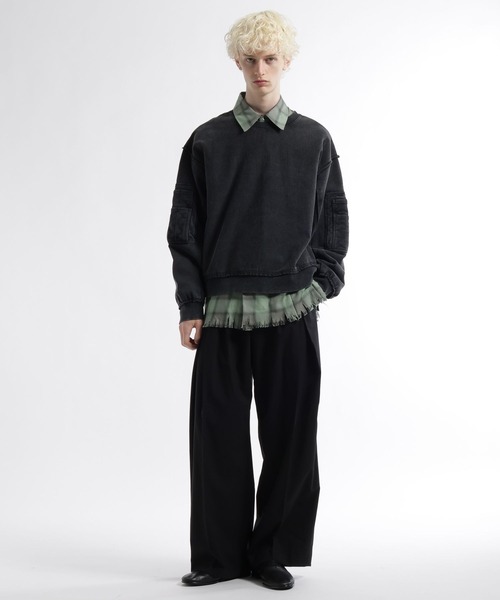 HARE（ハレ）の「ダメージチェックZIPシャツ(HARE)（シャツ/ブラウス・メンズ・グリーン/ホワイト/ブラック・FREE）」の11枚目の写真