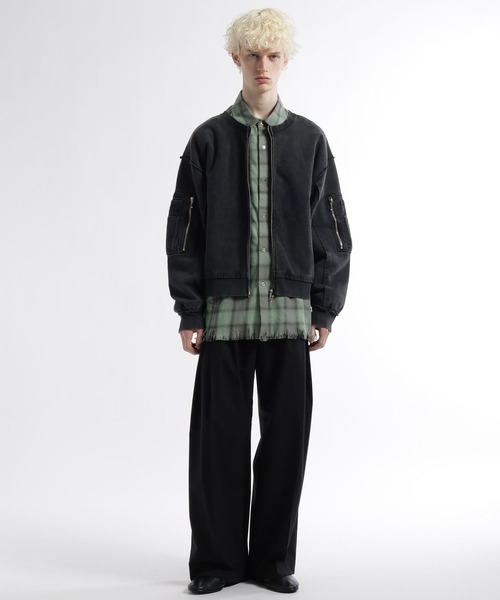 HARE（ハレ）の「ダメージチェックZIPシャツ(HARE)（シャツ/ブラウス・メンズ・グリーン/ホワイト/ブラック・FREE）」の12枚目の写真