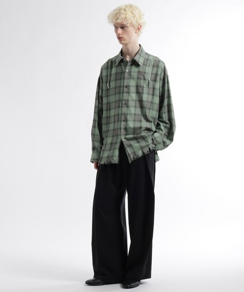 HARE（ハレ）の「ダメージチェックZIPシャツ(HARE)（シャツ/ブラウス・メンズ・グリーン/ホワイト/ブラック・FREE）」の13枚目の写真