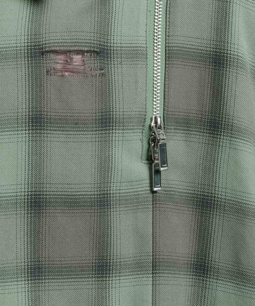 HARE（ハレ）の「ダメージチェックZIPシャツ(HARE)（シャツ/ブラウス・メンズ・グリーン/ホワイト/ブラック・FREE）」の5枚目の写真