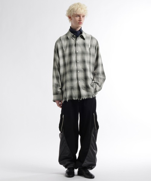 HARE（ハレ）の「ダメージチェックZIPシャツ(HARE)（シャツ/ブラウス・メンズ・グリーン/ホワイト/ブラック・FREE）」の8枚目の写真