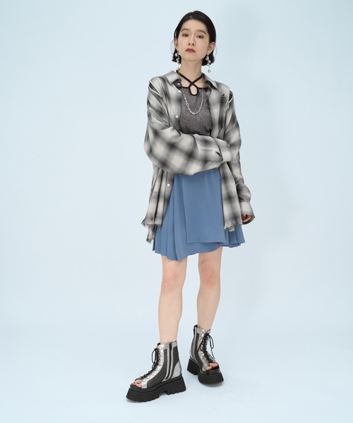 HARE（ハレ）の「ダメージチェックZIPシャツ(HARE)（シャツ/ブラウス・メンズ・グリーン/ホワイト/ブラック・FREE）」の9枚目の写真