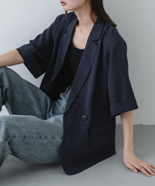 SENSE OF PLACE by URBAN RESEARCH(センスオブプレイスバイアーバンリサーチ)の「『一部WEB限定カラー』『UR TECH DRYLUXE』リネンライクジャケット(その他アウター・レディース・ベージュ/ライトベージュ/チャコールグレー/ネイビー・ONE)」の4枚目の写真