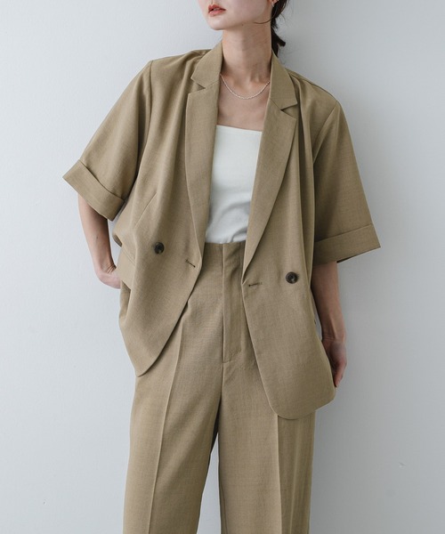 SENSE OF PLACE by URBAN RESEARCH（センスオブプレイスバイアーバンリサーチ）の「UR TECH リネンライクジャケット（テーラードジャケット・レディース・ベージュ/ライトベージュ/チャコールグレー・ONE）」の3枚目の写真