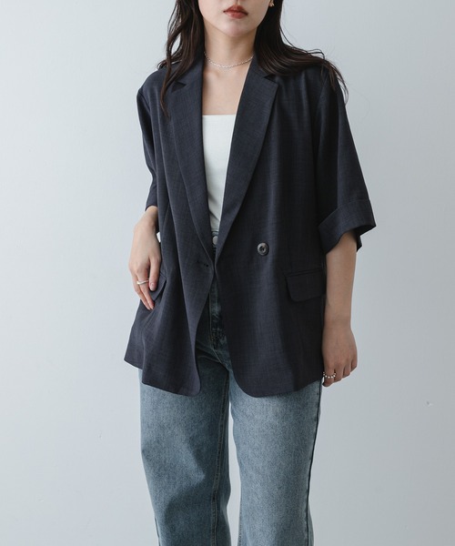 SENSE OF PLACE by URBAN RESEARCH（センスオブプレイスバイアーバンリサーチ）の「UR TECH リネンライクジャケット（テーラードジャケット・レディース・ベージュ/ライトベージュ/チャコールグレー・ONE）」の2枚目の写真