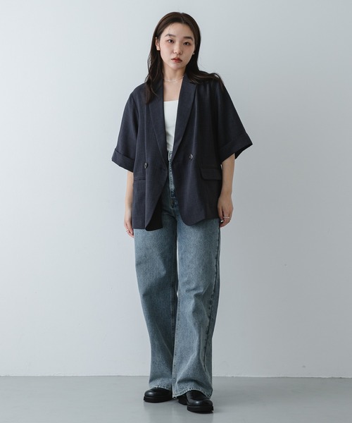 SENSE OF PLACE by URBAN RESEARCH（センスオブプレイスバイアーバンリサーチ）の「UR TECH リネンライクジャケット（テーラードジャケット・レディース・ベージュ/ライトベージュ/チャコールグレー・ONE）」の7枚目の写真