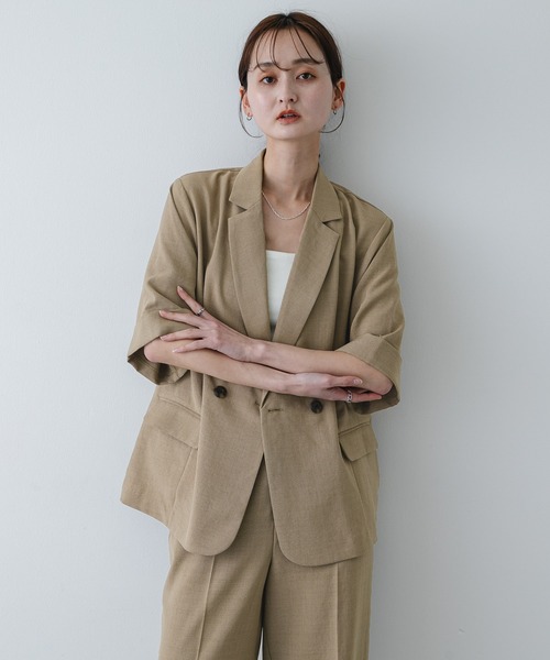 SENSE OF PLACE by URBAN RESEARCH（センスオブプレイスバイアーバンリサーチ）の「UR TECH リネンライクジャケット（テーラードジャケット・レディース・ベージュ/ライトベージュ/チャコールグレー・ONE）」の9枚目の写真