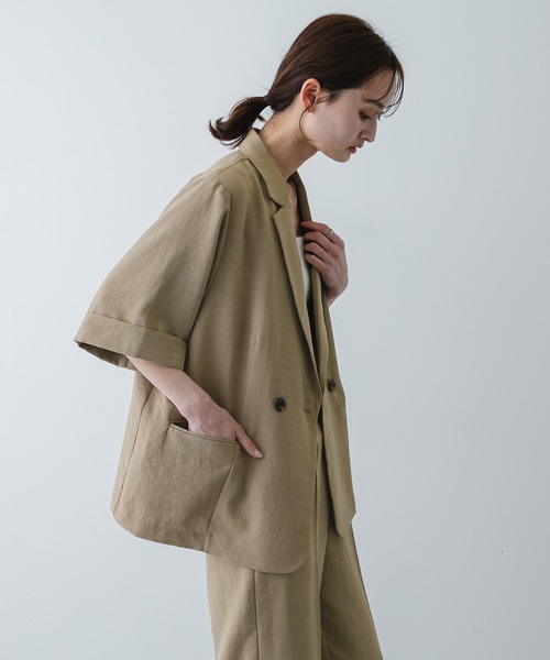 SENSE OF PLACE by URBAN RESEARCH（センスオブプレイスバイアーバンリサーチ）の「UR TECH リネンライクジャケット（テーラードジャケット・レディース・ベージュ/ライトベージュ/チャコールグレー・ONE）」の10枚目の写真