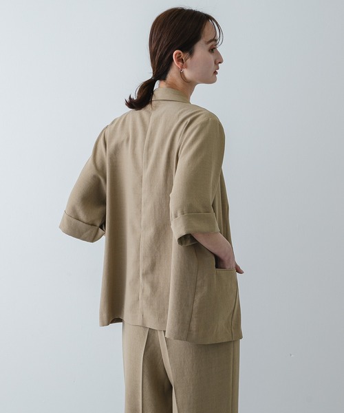 SENSE OF PLACE by URBAN RESEARCH（センスオブプレイスバイアーバンリサーチ）の「UR TECH リネンライクジャケット（テーラードジャケット・レディース・ベージュ/ライトベージュ/チャコールグレー・ONE）」の11枚目の写真