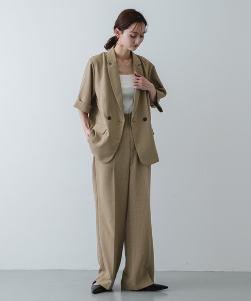 SENSE OF PLACE by URBAN RESEARCH（センスオブプレイスバイアーバンリサーチ）の「UR TECH リネンライクジャケット（テーラードジャケット・レディース・ベージュ/ライトベージュ/チャコールグレー・ONE）」の12枚目の写真