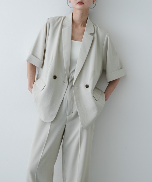 SENSE OF PLACE by URBAN RESEARCH（センスオブプレイスバイアーバンリサーチ）の「UR TECH リネンライクジャケット（テーラードジャケット・レディース・ベージュ/ライトベージュ/チャコールグレー・ONE）」の16枚目の写真