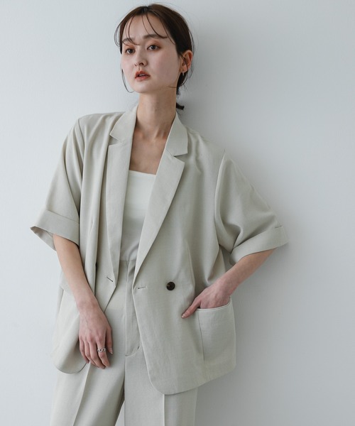 SENSE OF PLACE by URBAN RESEARCH（センスオブプレイスバイアーバンリサーチ）の「UR TECH リネンライクジャケット（テーラードジャケット・レディース・ベージュ/ライトベージュ/チャコールグレー・ONE）」の17枚目の写真