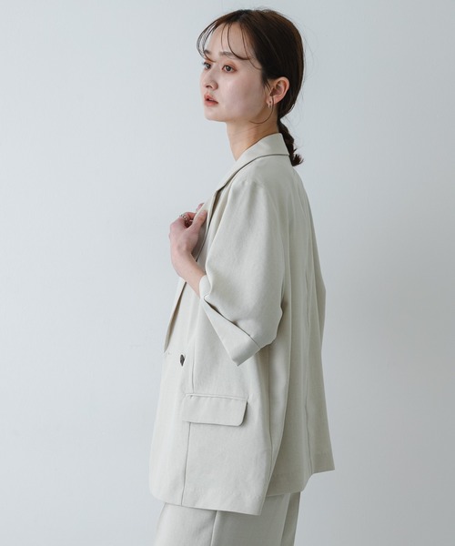 SENSE OF PLACE by URBAN RESEARCH（センスオブプレイスバイアーバンリサーチ）の「UR TECH リネンライクジャケット（テーラードジャケット・レディース・ベージュ/ライトベージュ/チャコールグレー・ONE）」の18枚目の写真