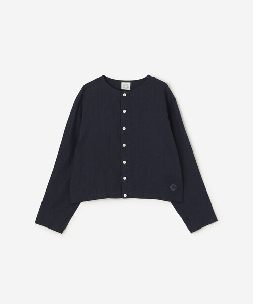 ORCIVAL（オーシバル）の「ORCIVAL | リネン クルーネックカーディガン WOMEN（ノーカラージャケット・レディース・オフホワイト/ネイビー・1）」の2枚目の写真