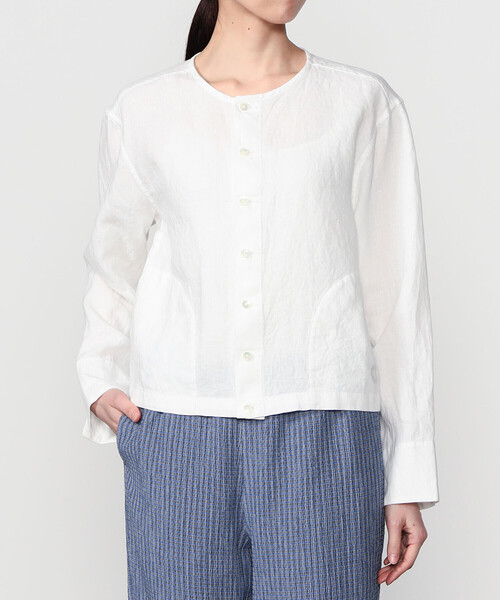 ORCIVAL（オーシバル）の「ORCIVAL | リネン クルーネックカーディガン WOMEN（ノーカラージャケット・レディース・オフホワイト/ネイビー・1）」の13枚目の写真