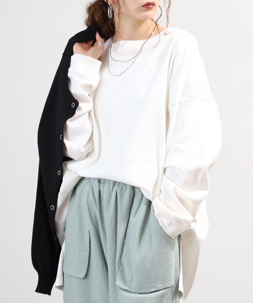 FUNALIVE(ファンアライブ)の「ドルマンテールカットロングT(Tシャツ/カットソー・レディース・ピンクベージュ/カーキ/ブラック/オフホワイト/グレイッシュベージュ・F)」の2枚目の写真