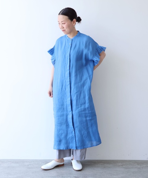 60/1Linen gather sleeves one-piece（ワンピース）｜yuni（ユニ ）の